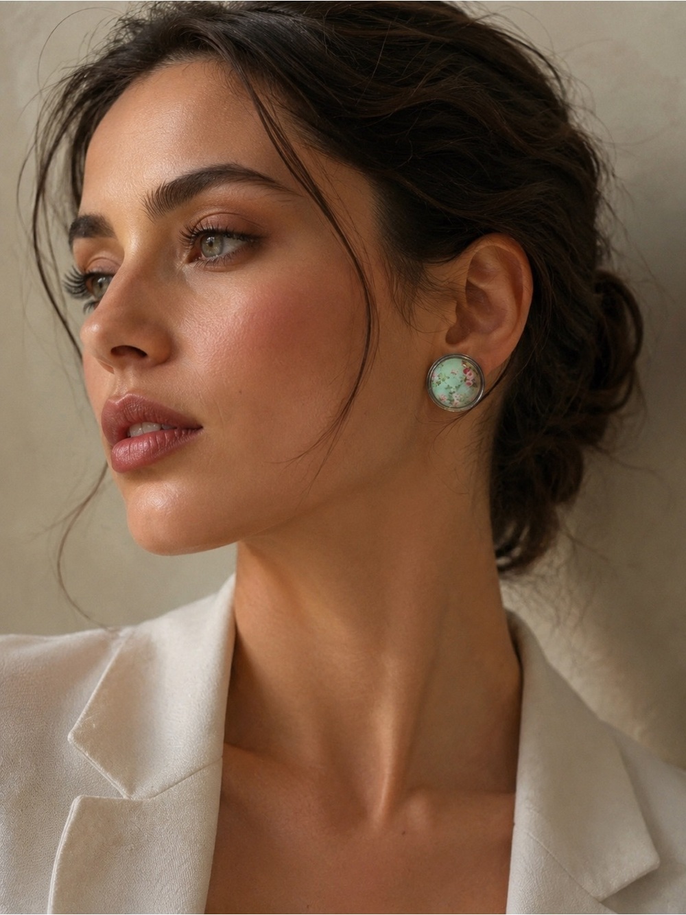Luxury Vintage Mint Floral Silver Frame Statement Earrings